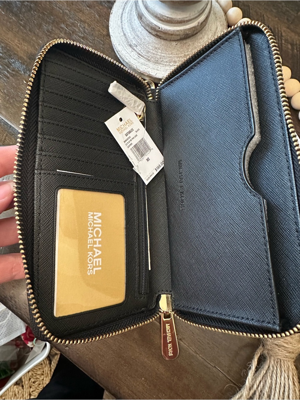 Michael Kors Glitter Zip Around Wallet Black Wristlet NWT - Picture 6 of 13